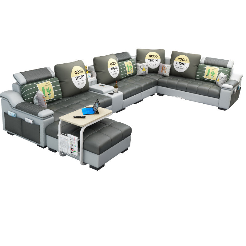 Sloped Arms Pillowed Back Cushions Sectionals Sofas for Living Room