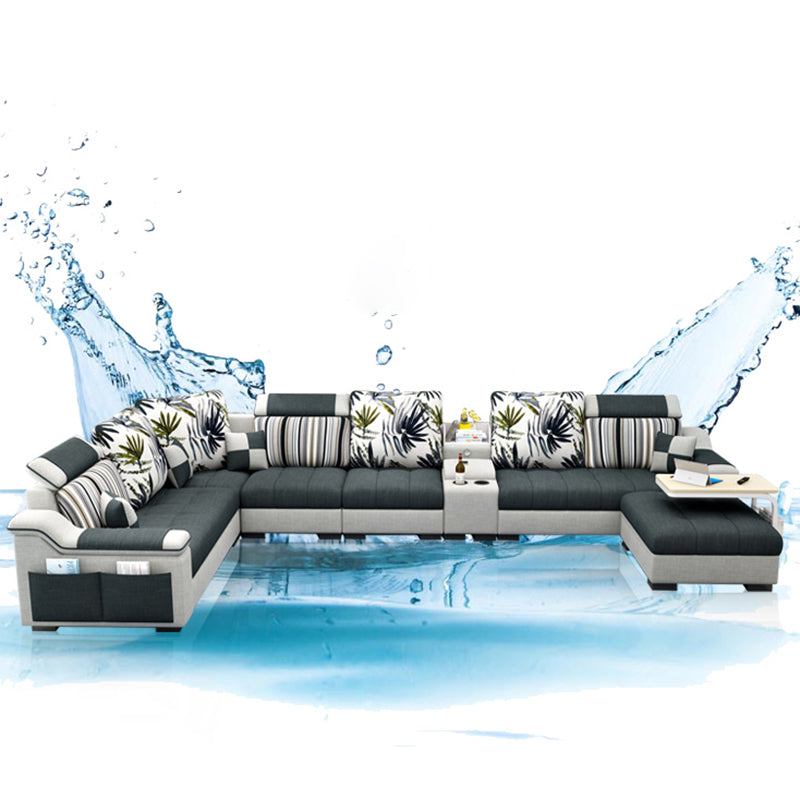 Sloped Arms Pillowed Back Cushions Sectionals Sofas for Living Room