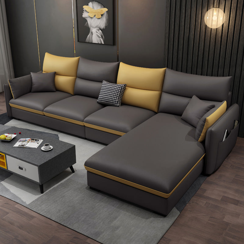 Square Arm Pillowed Back Cushions 4-Seater Sectional Sofa with Chaise