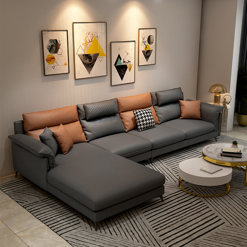 Stain-Resistant L-Shape Flared Arm Sectional Sofa with Chaise for Four People