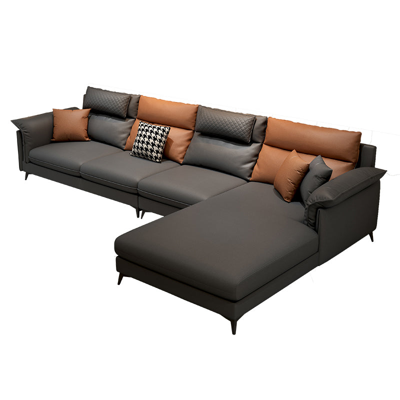 Stain-Resistant L-Shape Flared Arm Sectional Sofa with Chaise for Four People