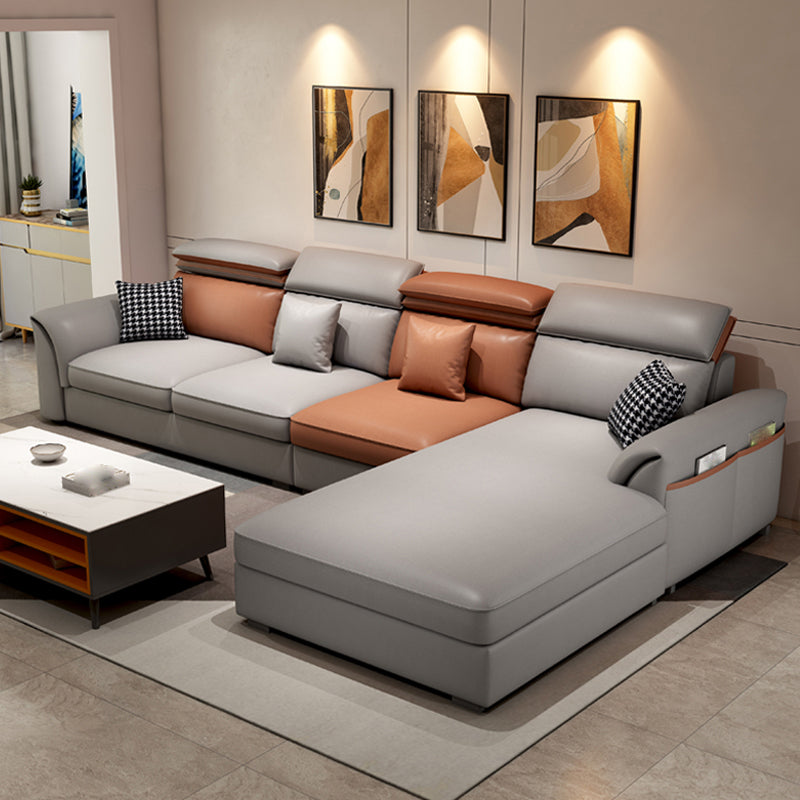 Pillow Top Arm Cushion Back Storage Sectional Sofa with Chaise