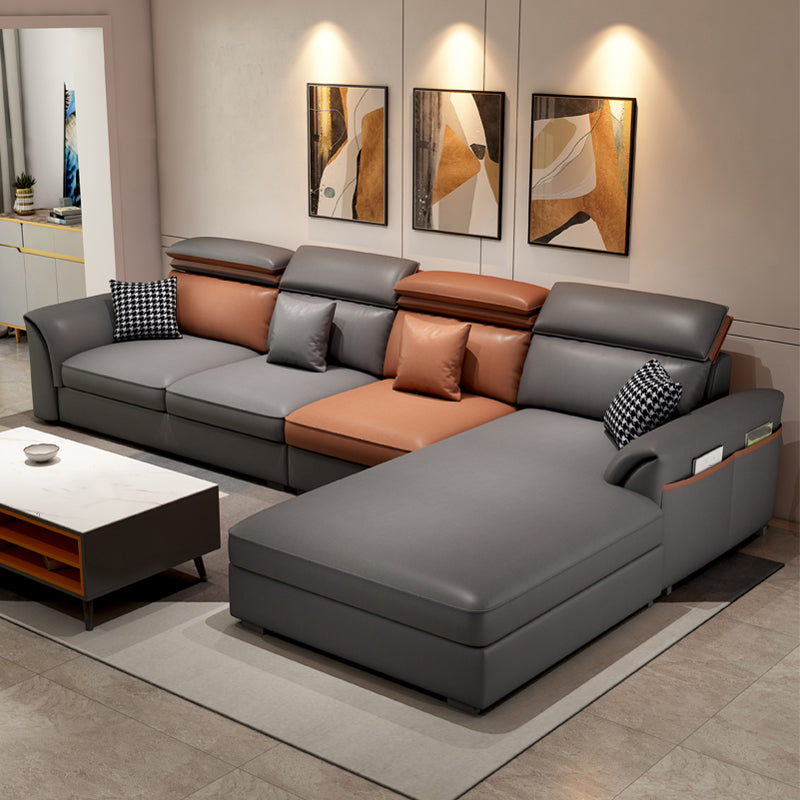 Pillow Top Arm Cushion Back Storage Sectional Sofa with Chaise