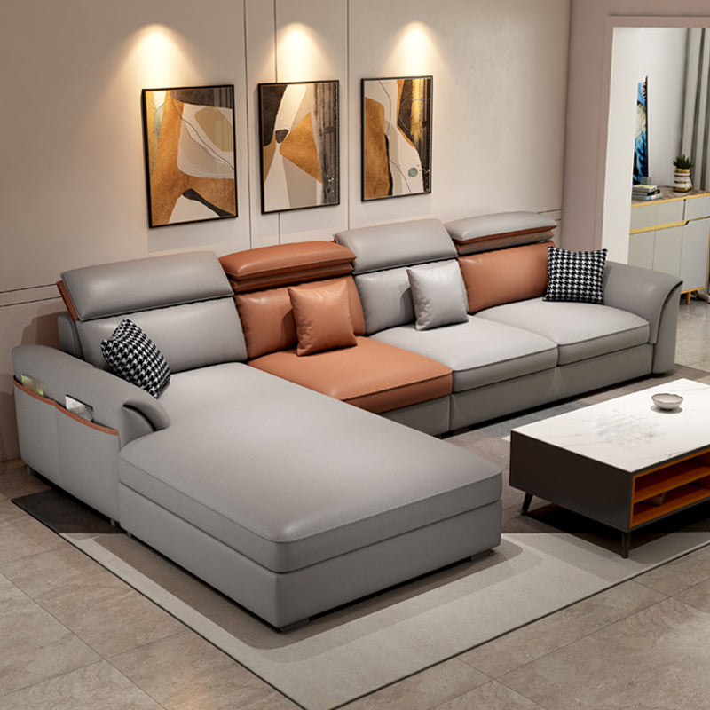 Pillow Top Arm Cushion Back Storage Sectional Sofa with Chaise