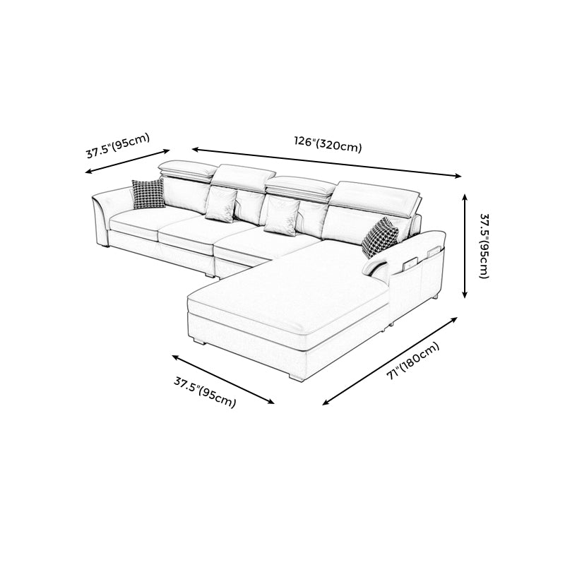 Pillow Top Arm Cushion Back Storage Sectional Sofa with Chaise