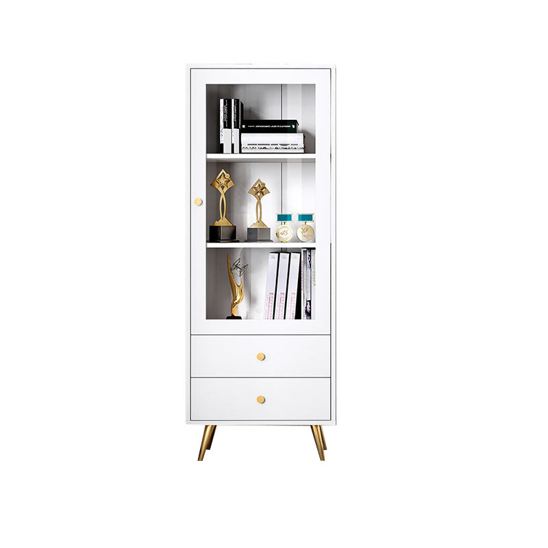 Glam Vertical Standard Bookcase Manufactured Wood Bookcase with Door and Drawers