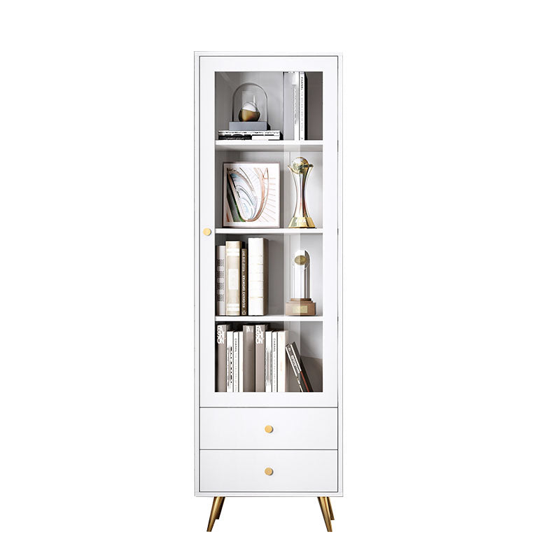 Glam Vertical Standard Bookcase Manufactured Wood Bookcase with Door and Drawers