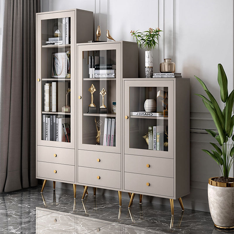 Glam Vertical Standard Bookcase Manufactured Wood Bookcase with Door and Drawers
