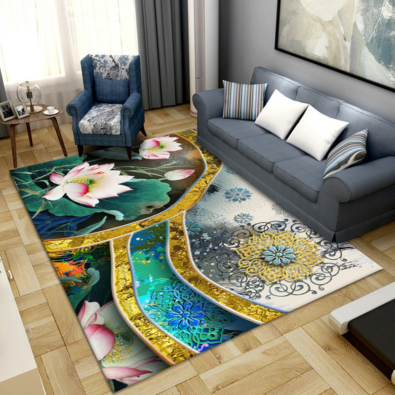 Gold Contemporary Rug Polyester Abstract Print Rug Stain Resistant Rug for Living Room