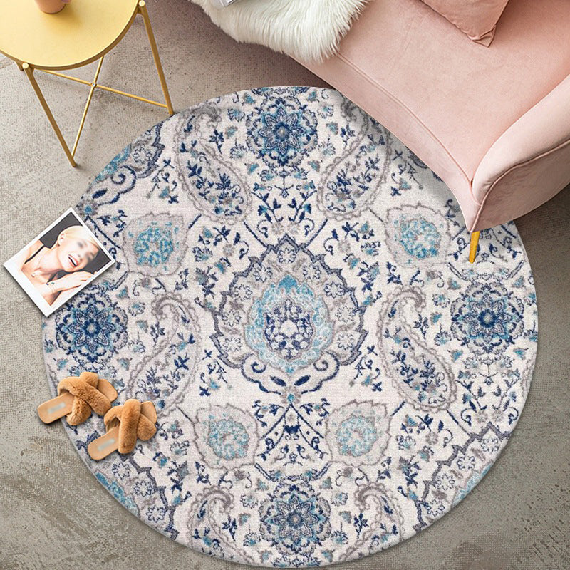 Denim Blue Graphic Rug Polyester Modern Rug Washable Rug for Living Room