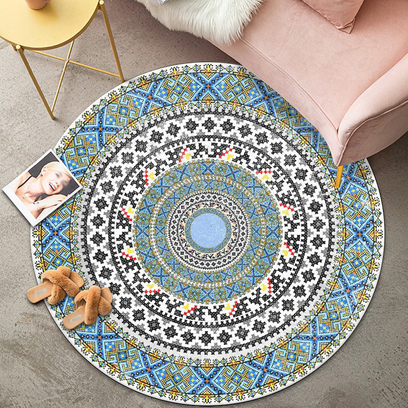Denim Blue Graphic Rug Polyester Modern Rug Washable Rug for Living Room