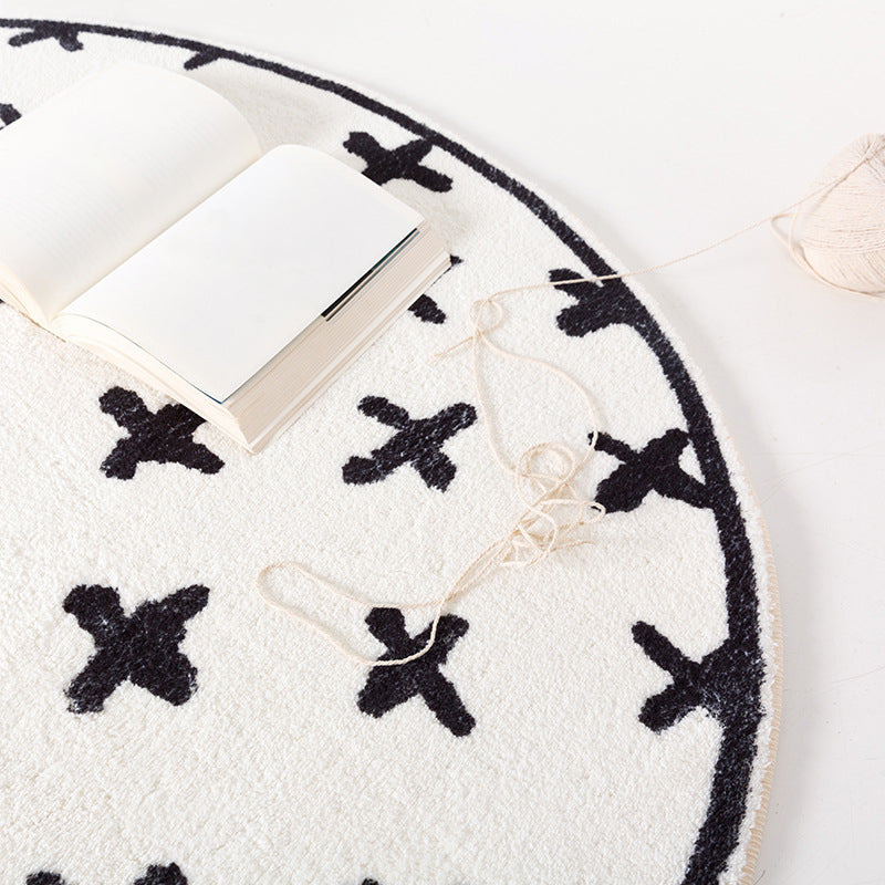 Wit Modern Rug Polyester Onregelmatige Lijn Tapijtwasbaar Tapijt voor woonkamer