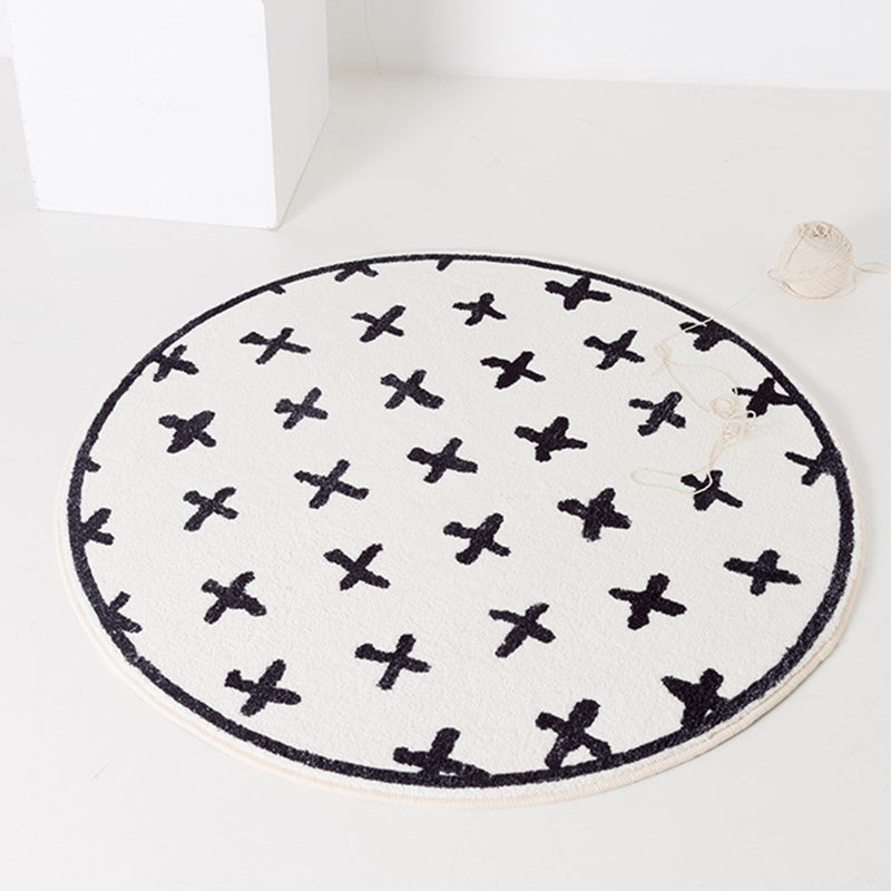 Wit Modern Rug Polyester Onregelmatige Lijn Tapijtwasbaar Tapijt voor woonkamer