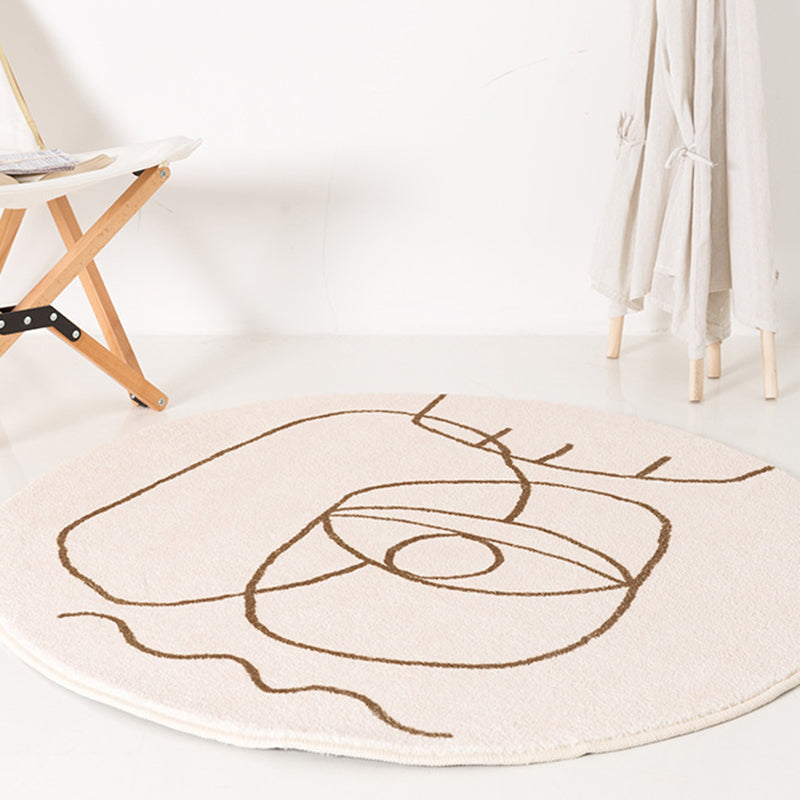 Wit Modern Rug Polyester Onregelmatige Lijn Tapijtwasbaar Tapijt voor woonkamer