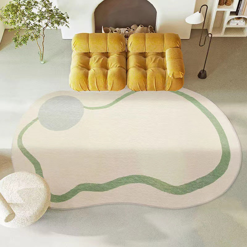 Beige Line Carpet Polyester Simple Carpet Stain Resistant Carpet for Home Decor