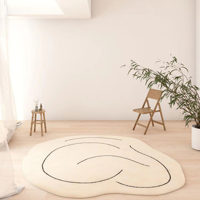 Beige Line Carpet Polyester Simple Carpet Stain Resistant Carpet for Home Decor