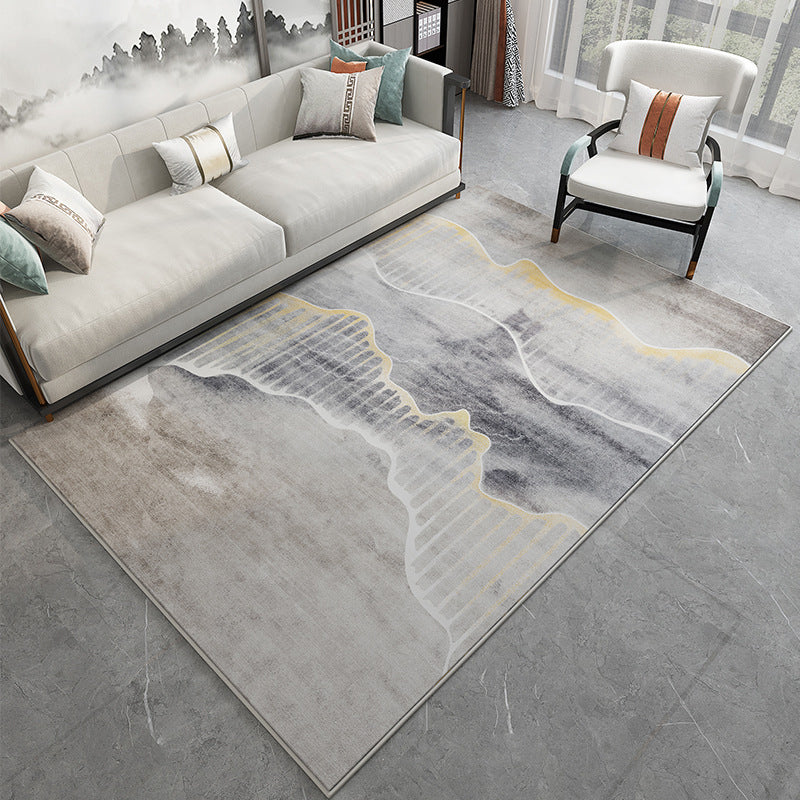 Gray Modern Carpet Polyester Graphic Area Carpet Washable Carpet for Living Room