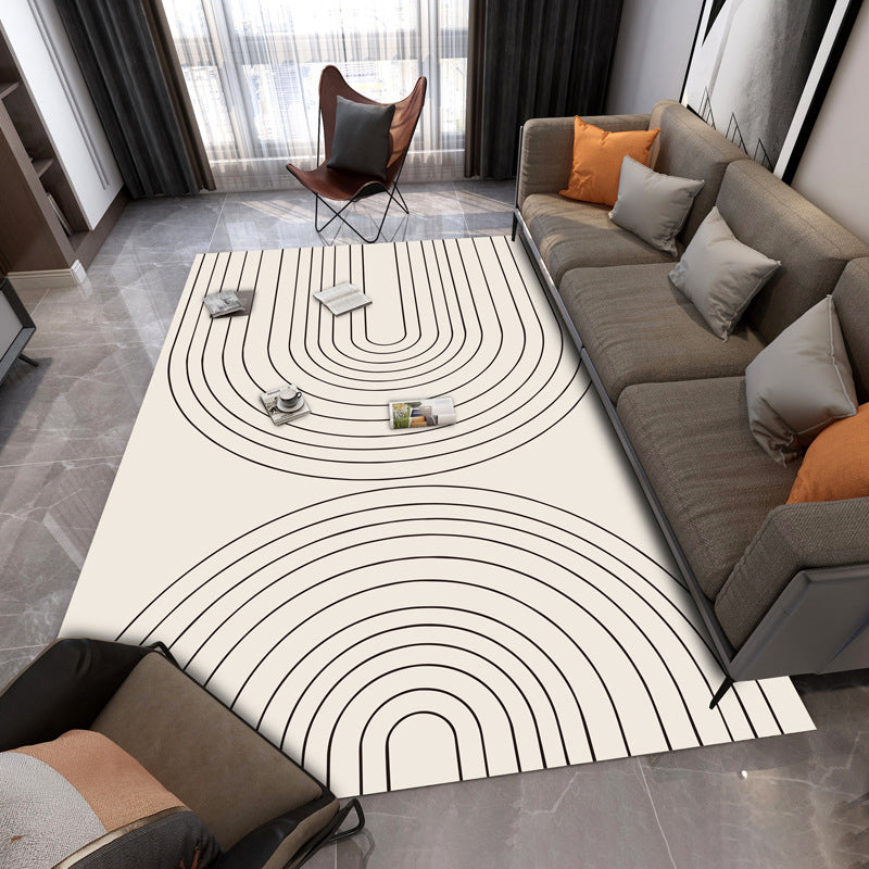 Zwart modern tapijten polyester gestreepte patroon tapijt wasbaar tapijt voor woonkamer