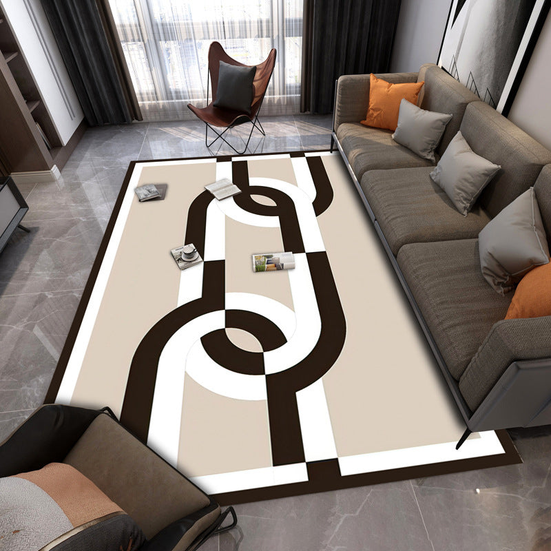 Zwart modern tapijten polyester gestreepte patroon tapijt wasbaar tapijt voor woonkamer