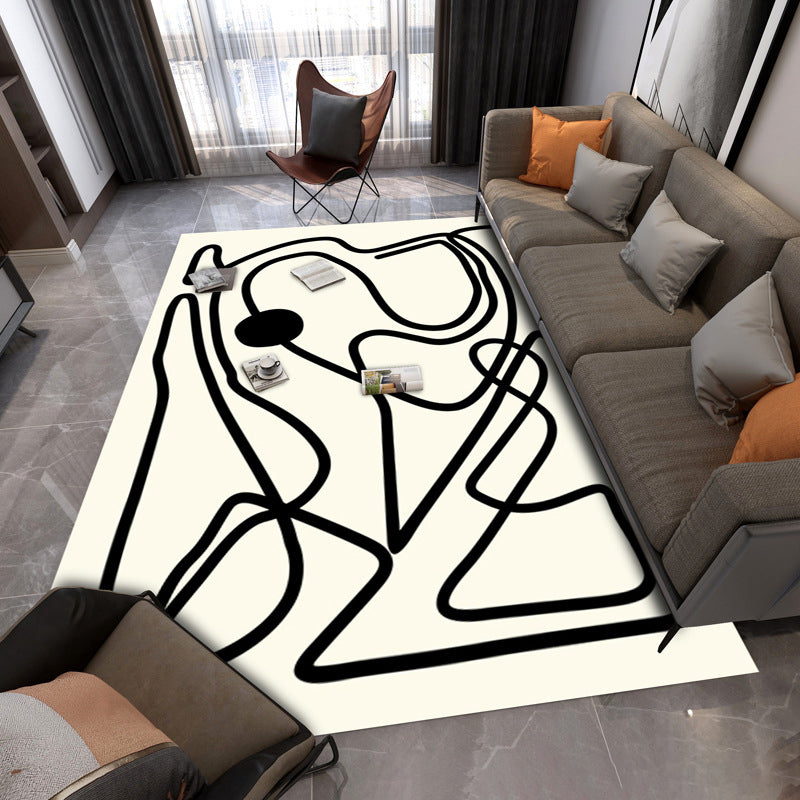 Zwart modern tapijten polyester gestreepte patroon tapijt wasbaar tapijt voor woonkamer