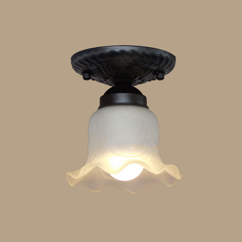 Traditional Flower Ceiling Lamp Frosted Glass Semi Flush Mount Light for Dining Room