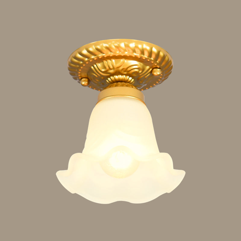 Traditional Flower Ceiling Lamp Frosted Glass Semi Flush Mount Light for Dining Room