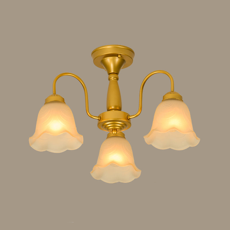 Traditional Flower Ceiling Lamp Frosted Glass Semi Flush Mount Light for Dining Room