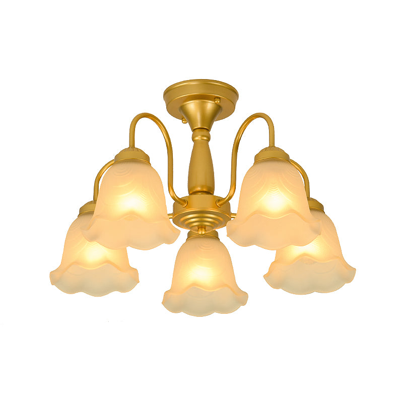 Traditional Flower Ceiling Lamp Frosted Glass Semi Flush Mount Light for Dining Room