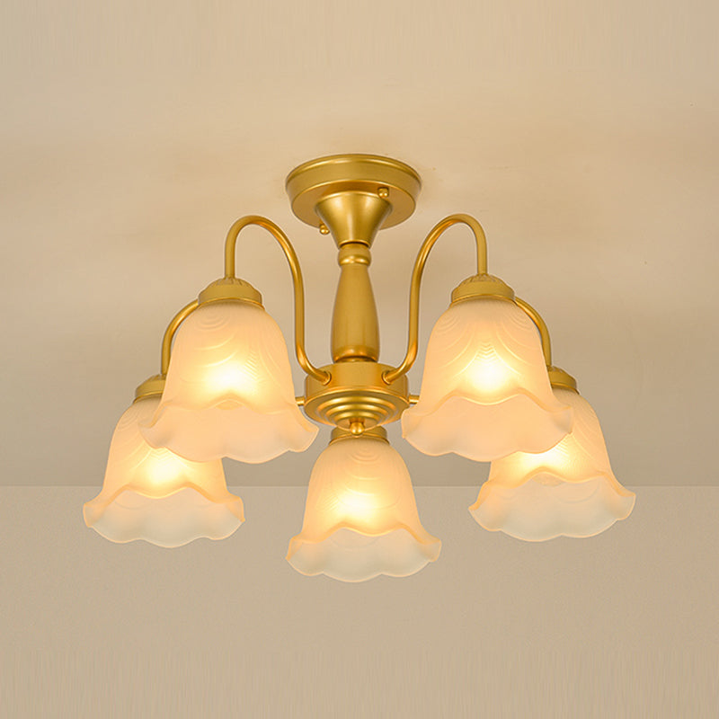 Traditional Flower Ceiling Lamp Frosted Glass Semi Flush Mount Light for Dining Room