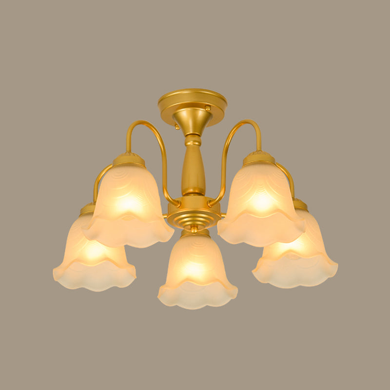 Traditional Flower Ceiling Lamp Frosted Glass Semi Flush Mount Light for Dining Room