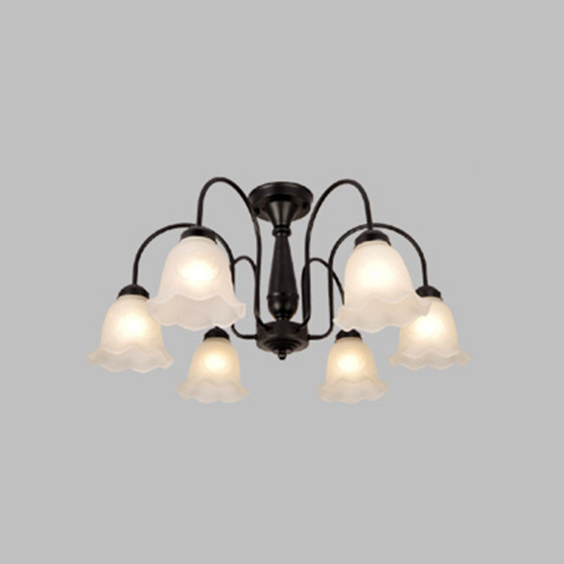 Traditional Flower Ceiling Lamp Frosted Glass Semi Flush Mount Light for Dining Room