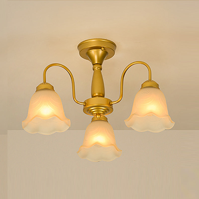 Traditional Flower Ceiling Lamp Frosted Glass Semi Flush Mount Light for Dining Room