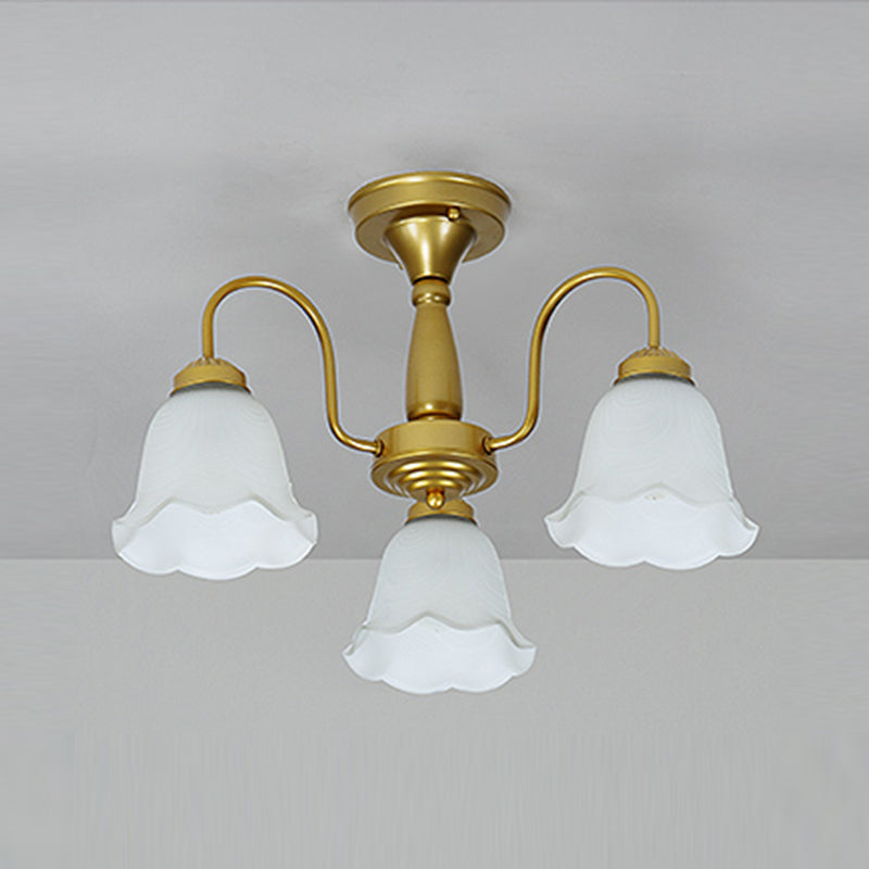 Traditional Flower Ceiling Lamp Frosted Glass Semi Flush Mount Light for Dining Room