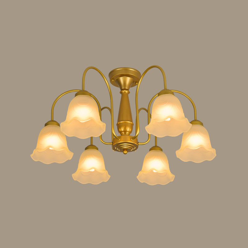 Traditional Flower Ceiling Lamp Frosted Glass Semi Flush Mount Light for Dining Room