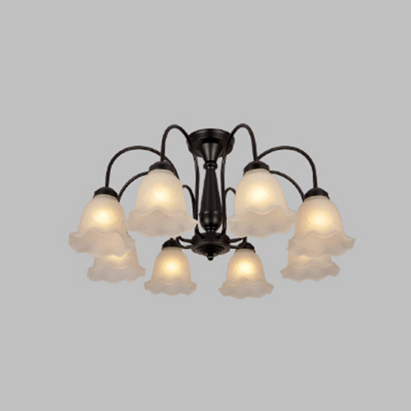 Traditional Flower Ceiling Lamp Frosted Glass Semi Flush Mount Light for Dining Room