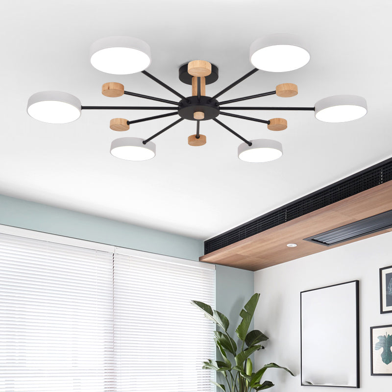 Luz de techo redondo nórdico Luz de montura de montura de luz múltiple con madera para dormitorio