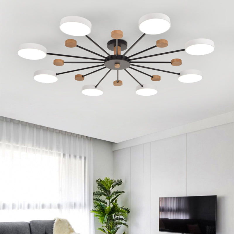 Luz de techo redondo nórdico Luz de montura de montura de luz múltiple con madera para dormitorio