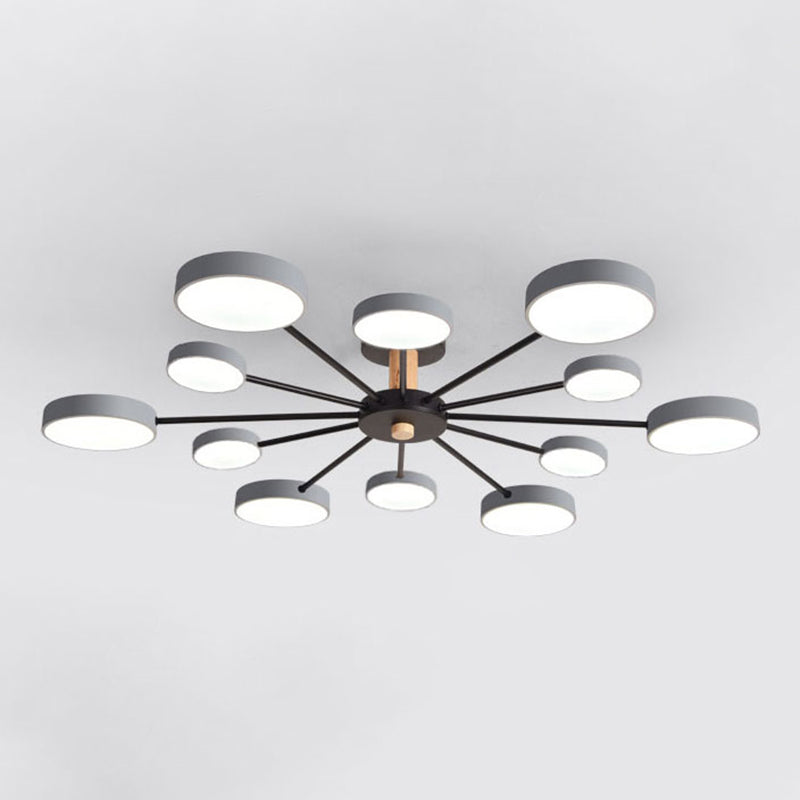 Luz de techo redondo nórdico Luz de montura de montura de luz múltiple con madera para dormitorio