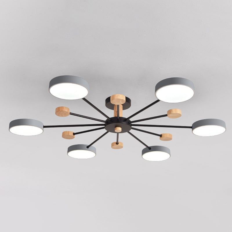 Luz de techo redondo nórdico Luz de montura de montura de luz múltiple con madera para dormitorio