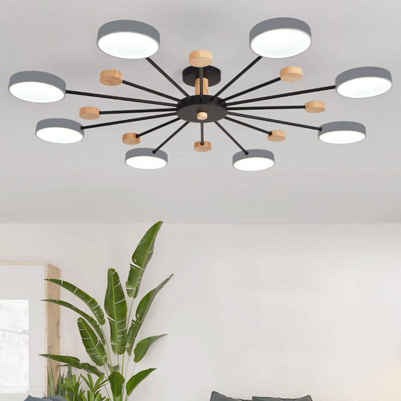 Luz de techo redondo nórdico Luz de montura de montura de luz múltiple con madera para dormitorio