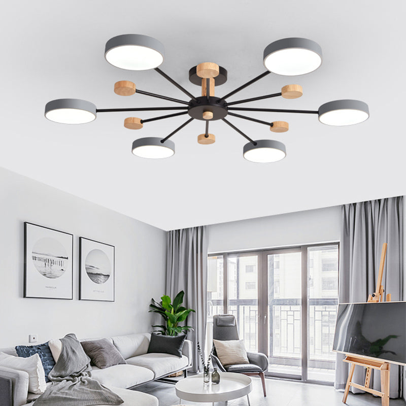 Luz de techo redondo nórdico Luz de montura de montura de luz múltiple con madera para dormitorio