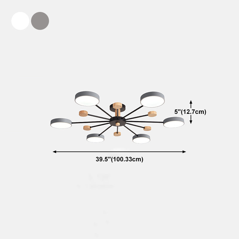 Luz de techo redondo nórdico Luz de montura de montura de luz múltiple con madera para dormitorio