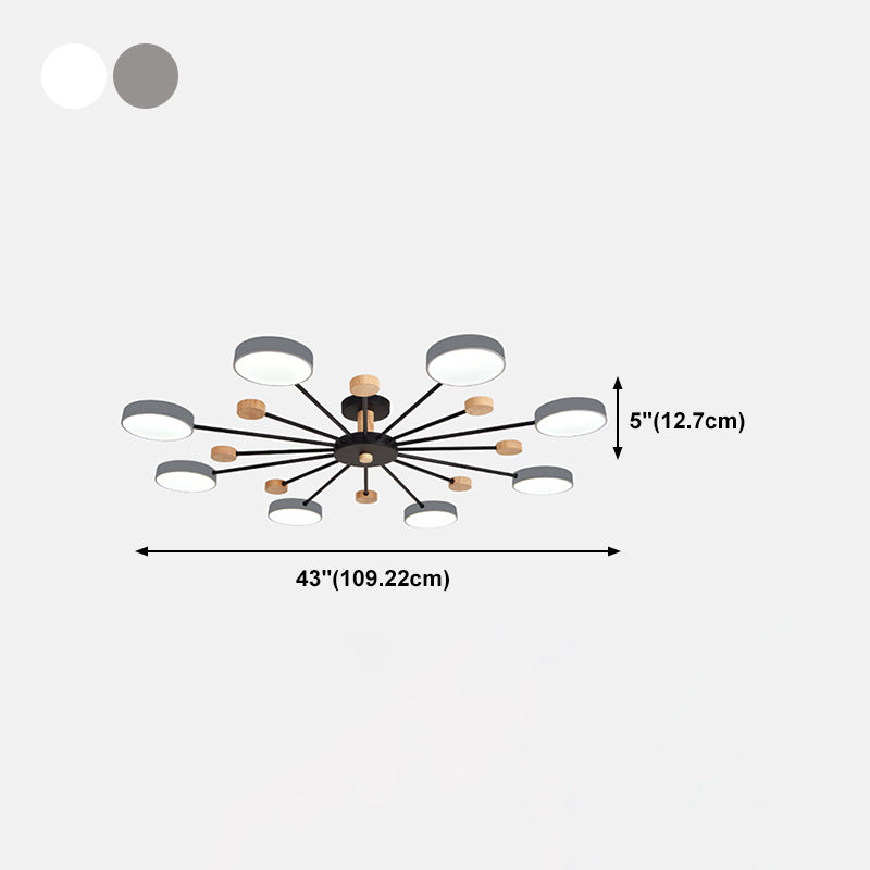 Luz de techo redondo nórdico Luz de montura de montura de luz múltiple con madera para dormitorio