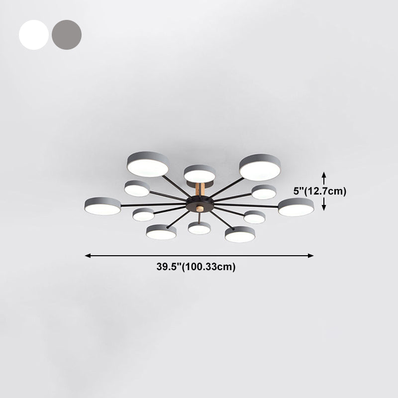 Luz de techo redondo nórdico Luz de montura de montura de luz múltiple con madera para dormitorio