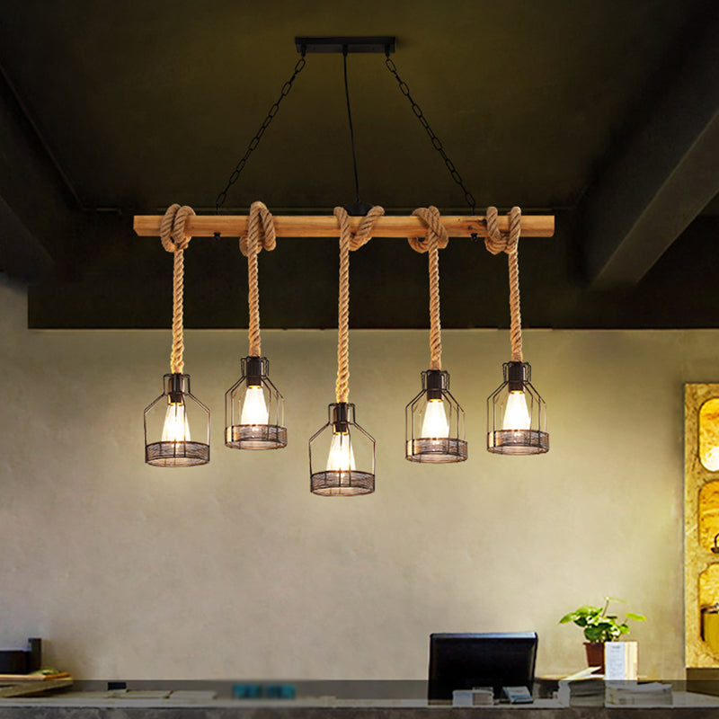 Pendentif îlot multi-léger de l'île métallique industrielle avec corde naturelle