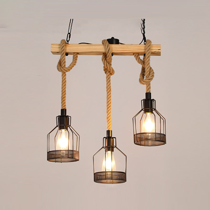 Colgante de isla múltiple de isla de metal industrial múltiple con cuerda natural