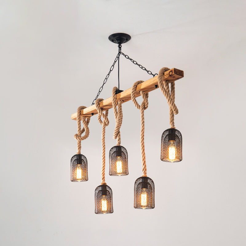 Colgante de isla múltiple de isla de metal industrial múltiple con cuerda natural