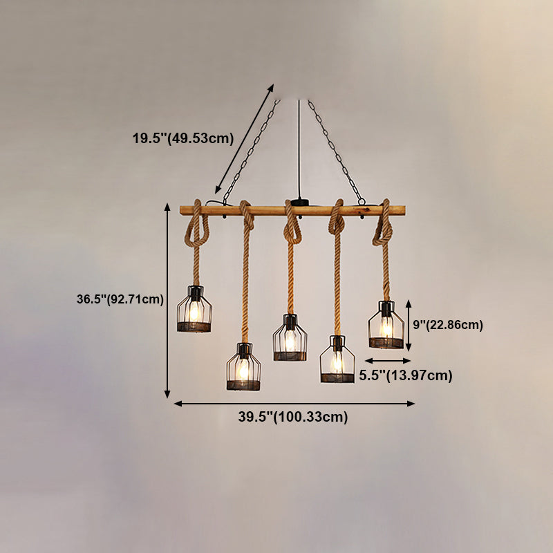 Colgante de isla múltiple de isla de metal industrial múltiple con cuerda natural