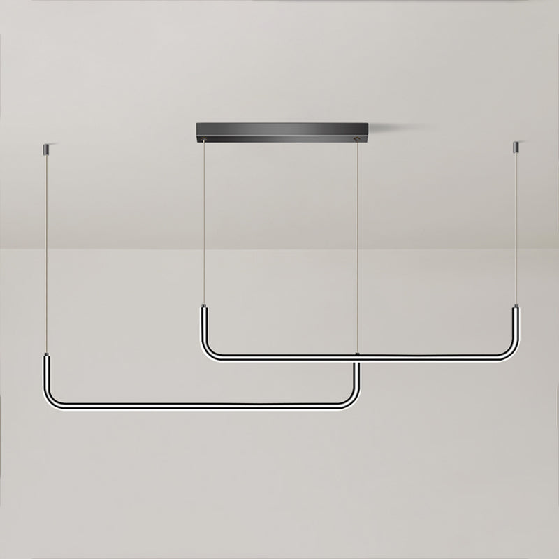 Idées d'éclairage d'île linéaire de forme moderne pendentifs îles métalliques en noir