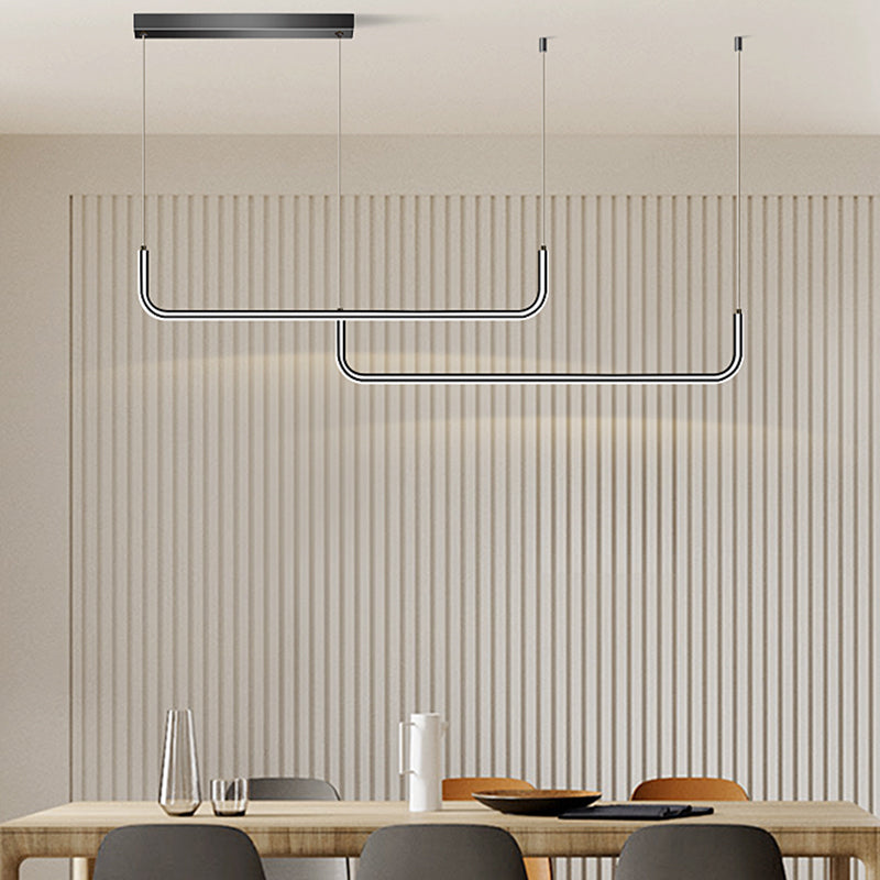 Idées d'éclairage d'île linéaire de forme moderne pendentifs îles métalliques en noir